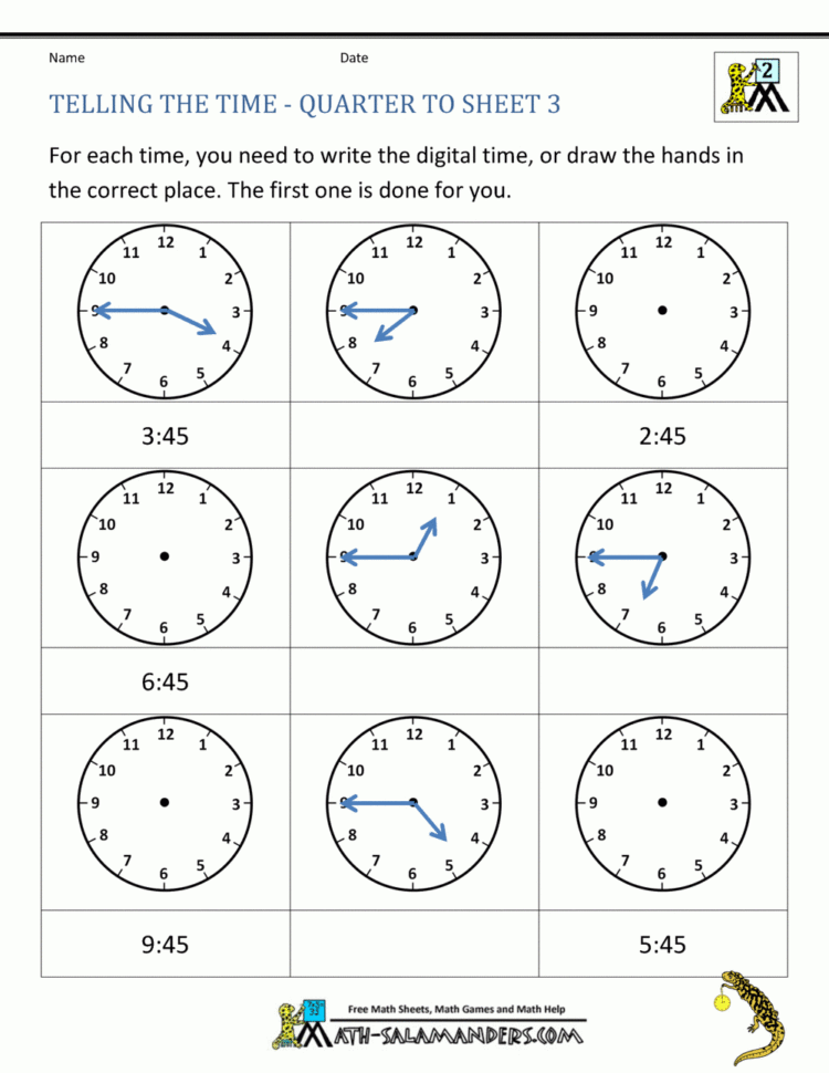 Clock Worksheet  Quarter Past And Quarter To