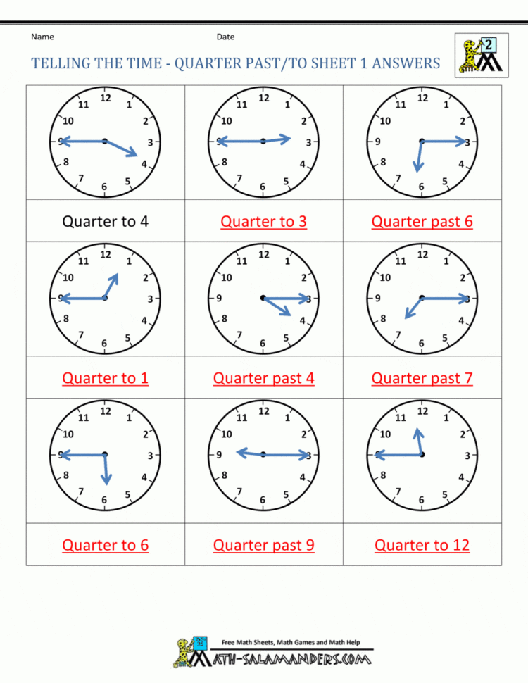 Clock Worksheet  Quarter Past And Quarter To
