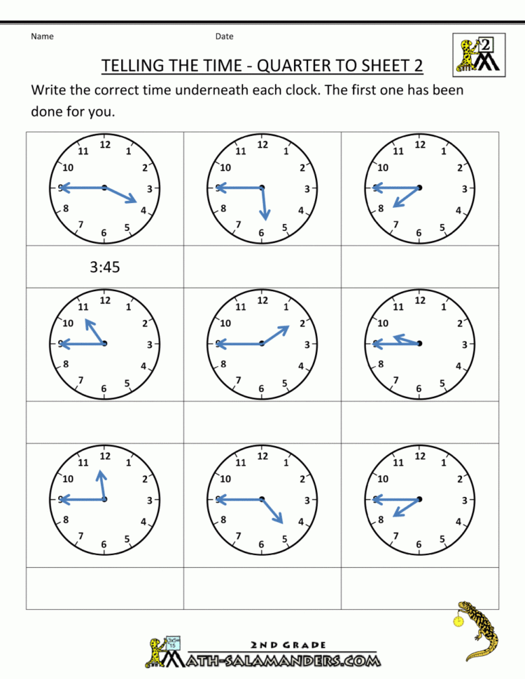 Clock Worksheets Quarter Past And Quarter To