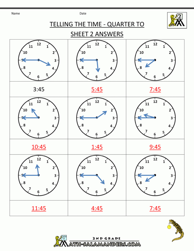Clock Worksheets Quarter Past And Quarter To