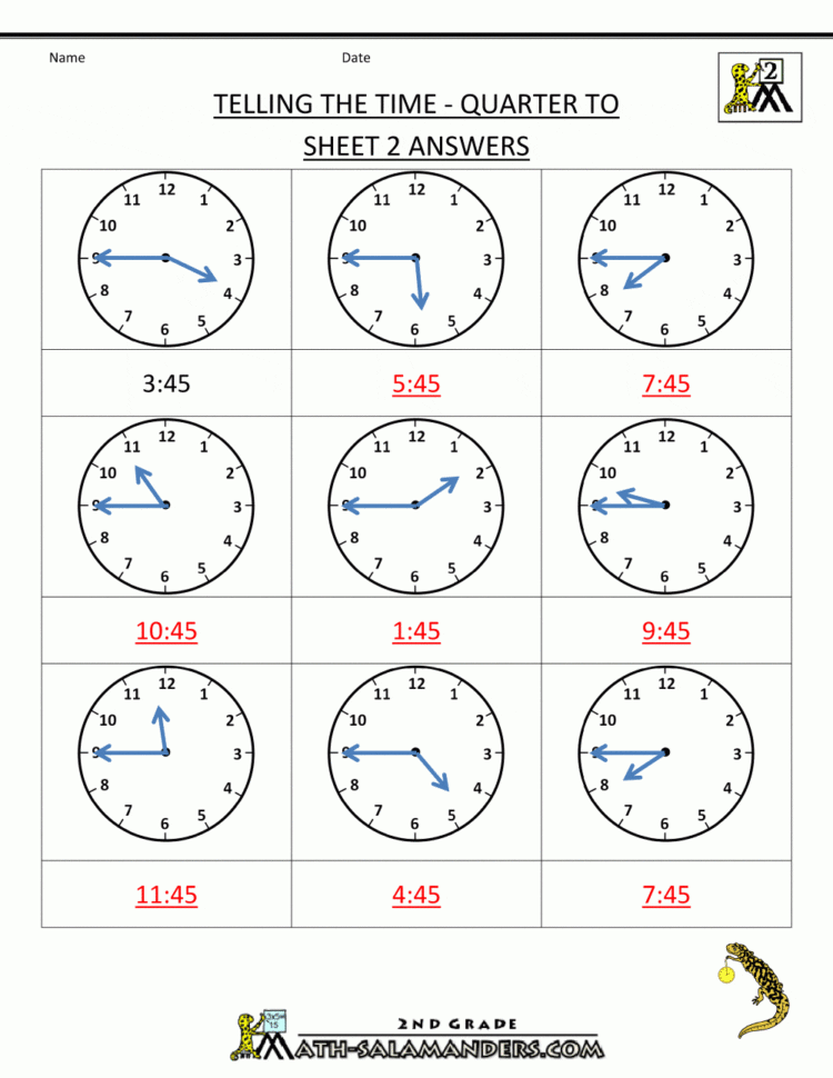 Clock Worksheets Quarter Past And Quarter To