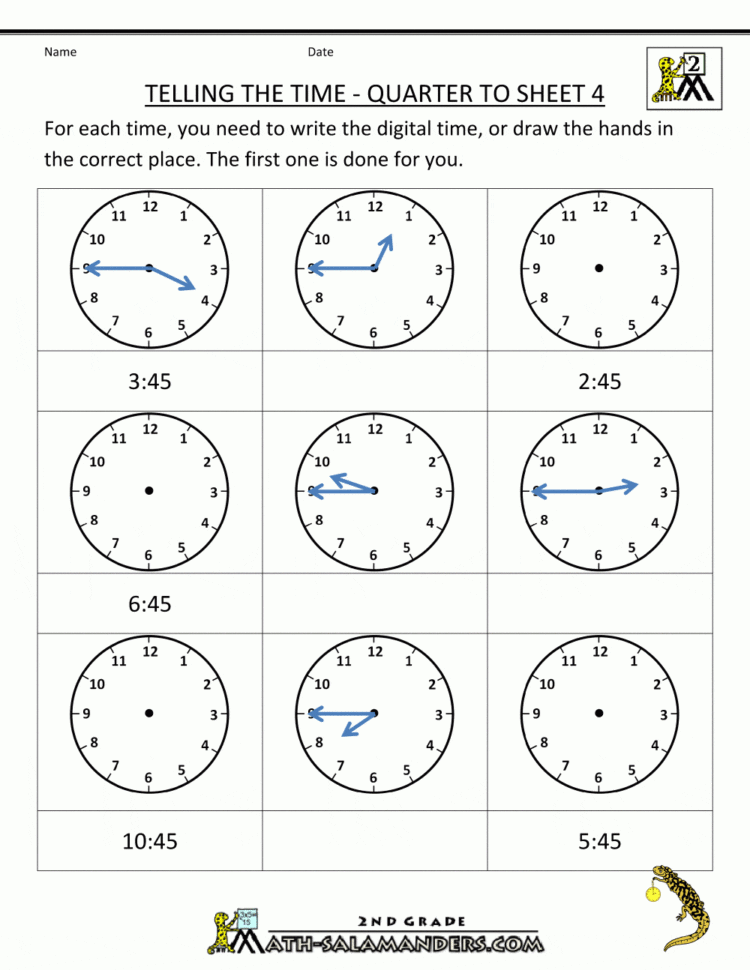 Clock Worksheets Quarter Past And Quarter To