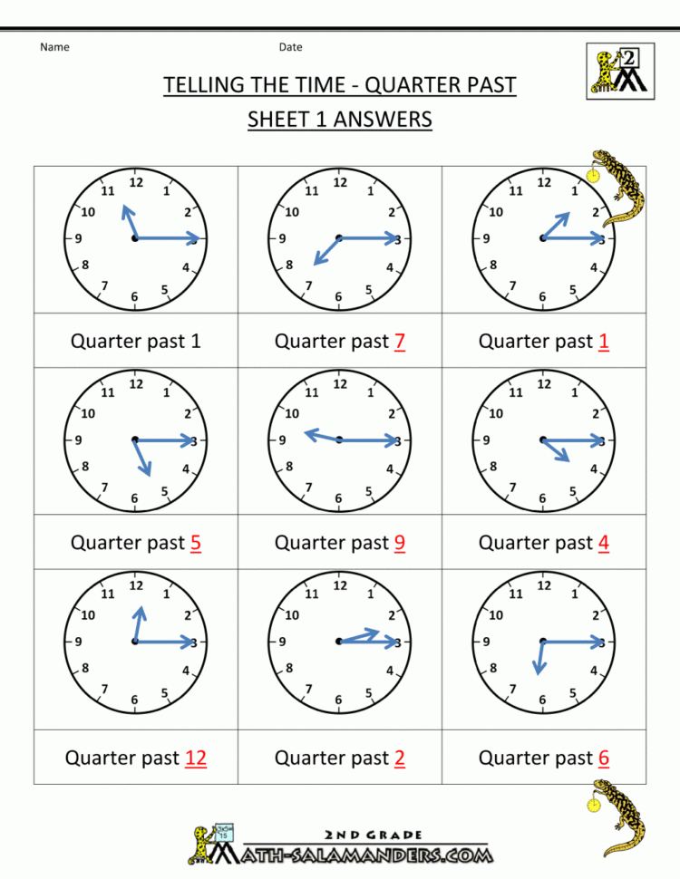 Clock Worksheets Quarter Past And Quarter To