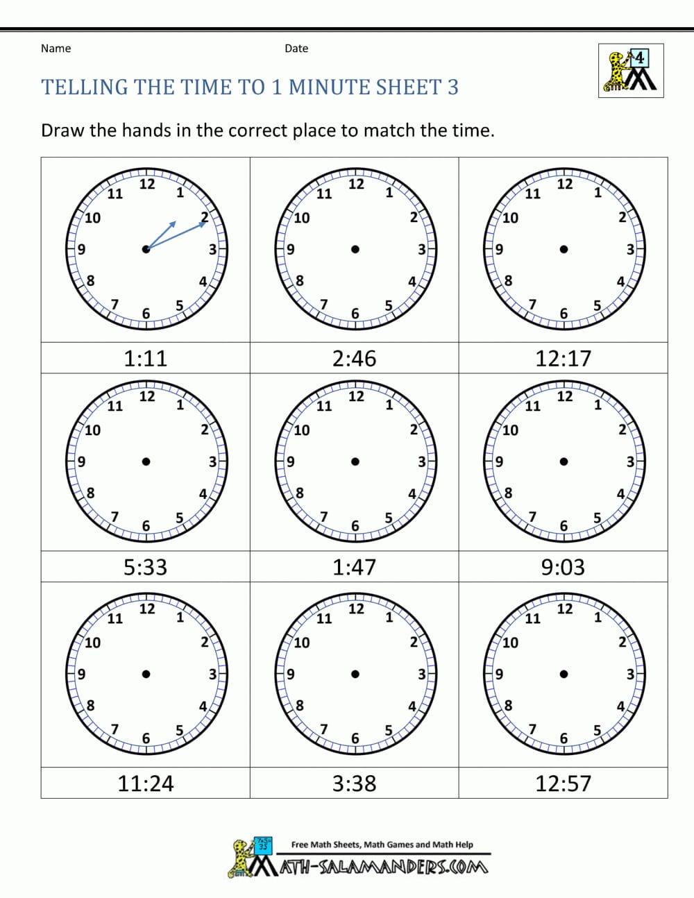 clock worksheet for grade 2