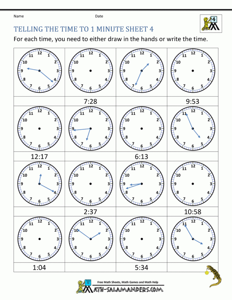 Clock Worksheets  To 1 Minute