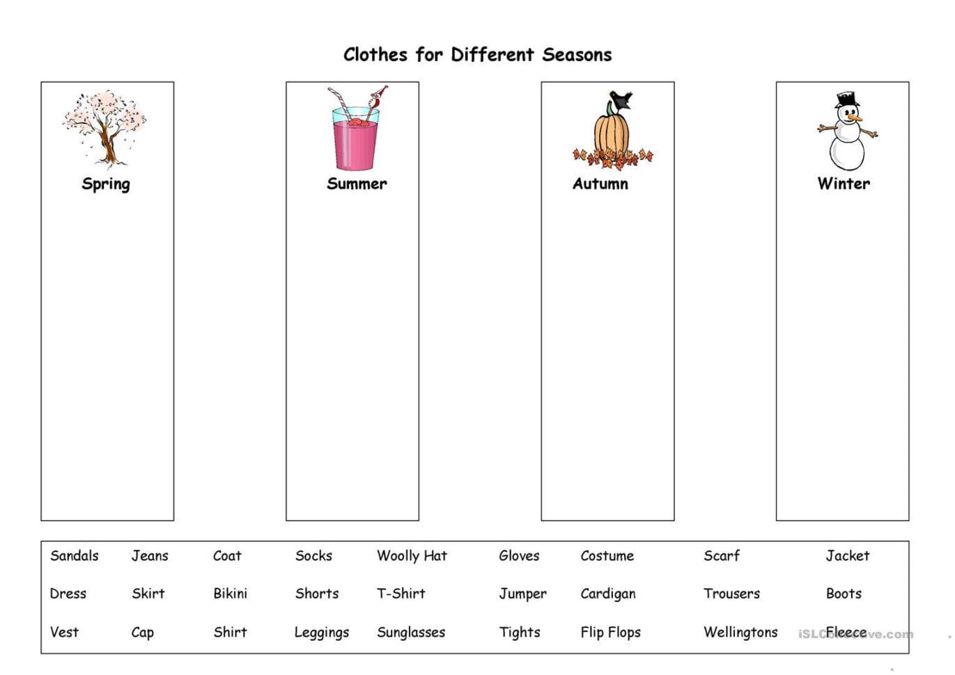 Clothes For Different Seasons  English Esl Worksheets