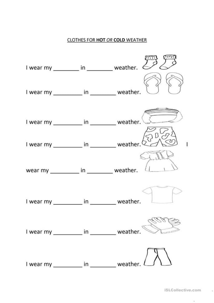 Clothes For Hot Or Cold Weather  English Esl Worksheets