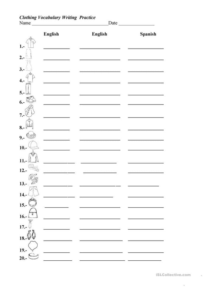 Clothing Vocabulary  English Esl Worksheets