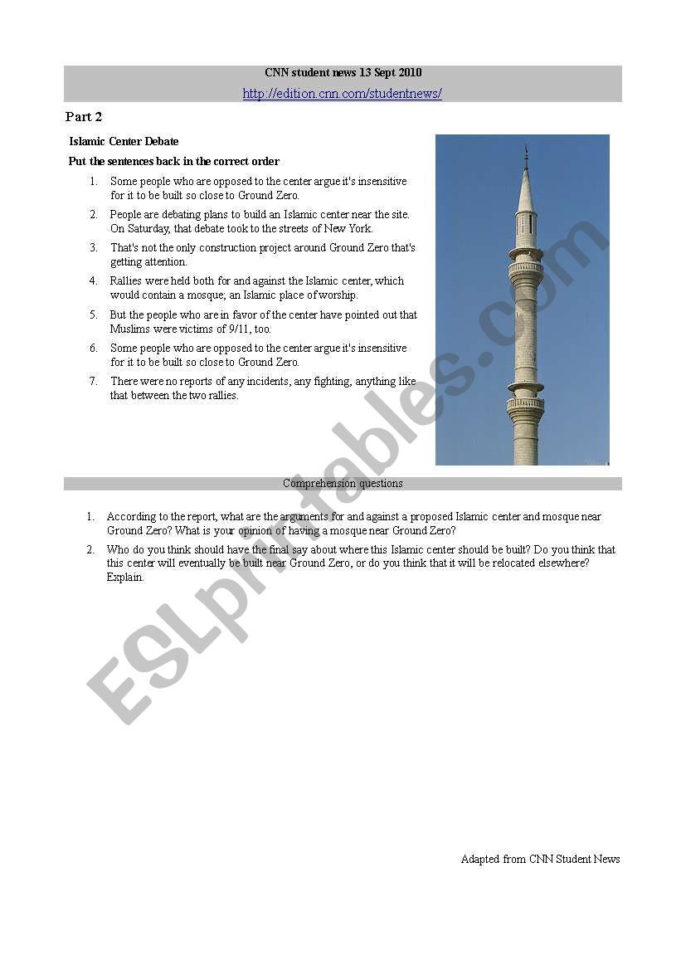 Cnn Student News 13Th Sept 2010 Part 2  Esl Worksheetleacampana