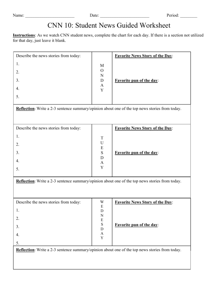 Cnn Student News Worksheet