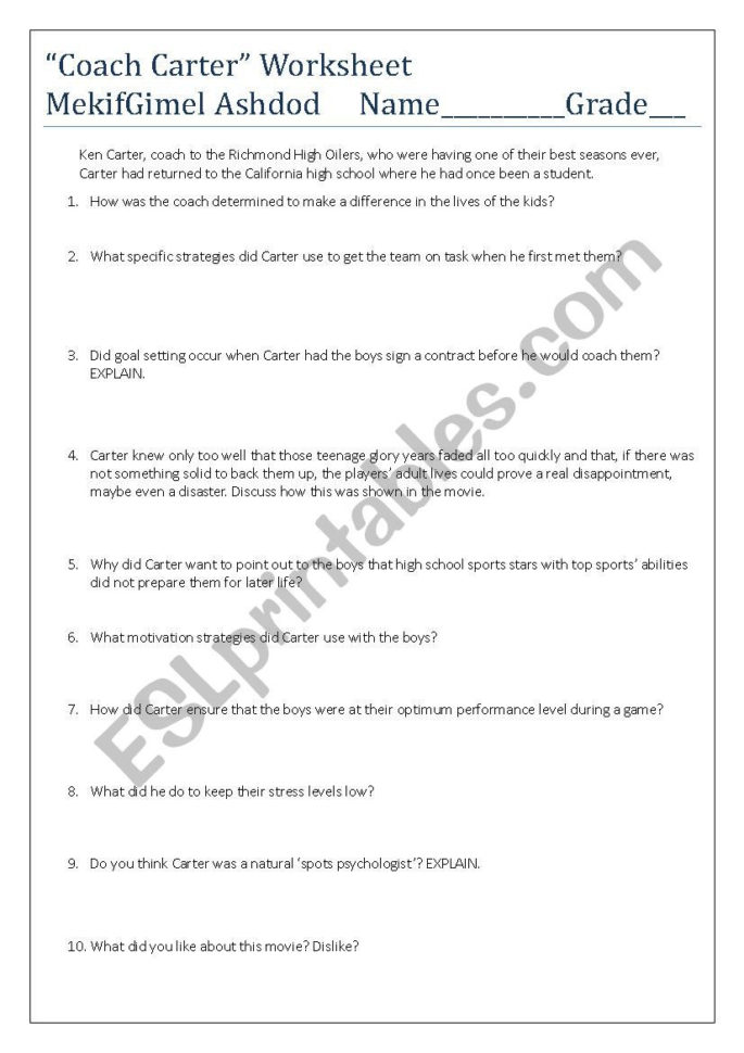 Coach Carter  Esl Worksheetshukisela