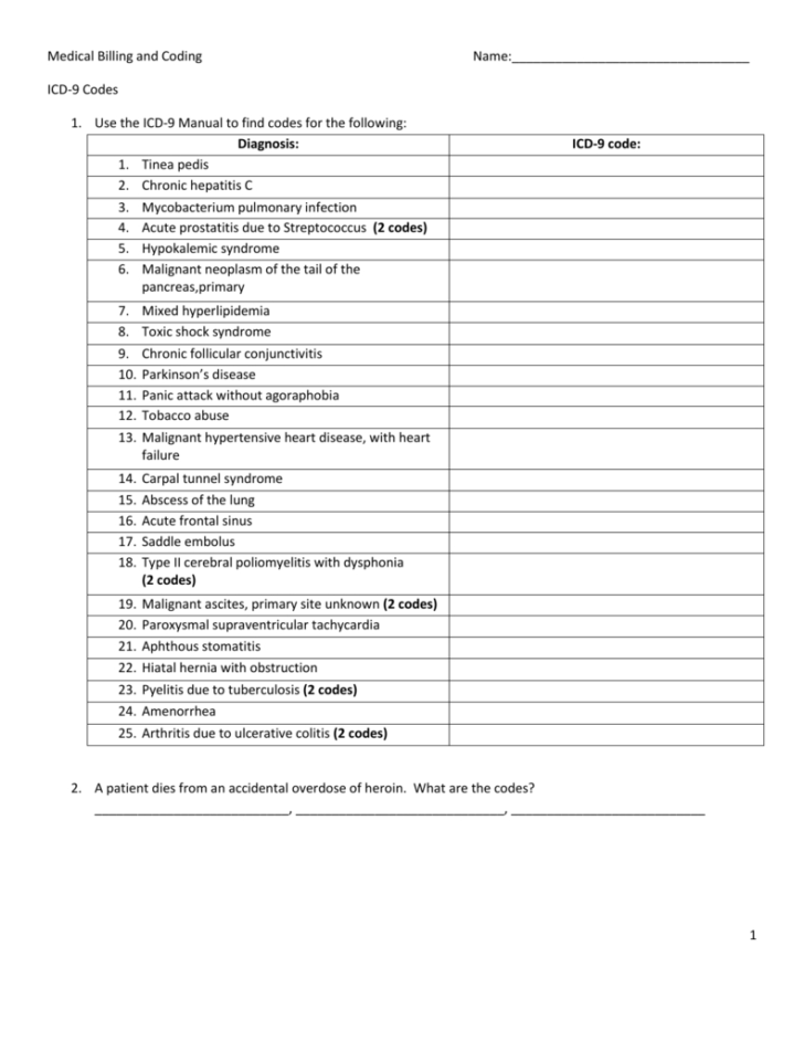 Free Printable Medical Coding Worksheets