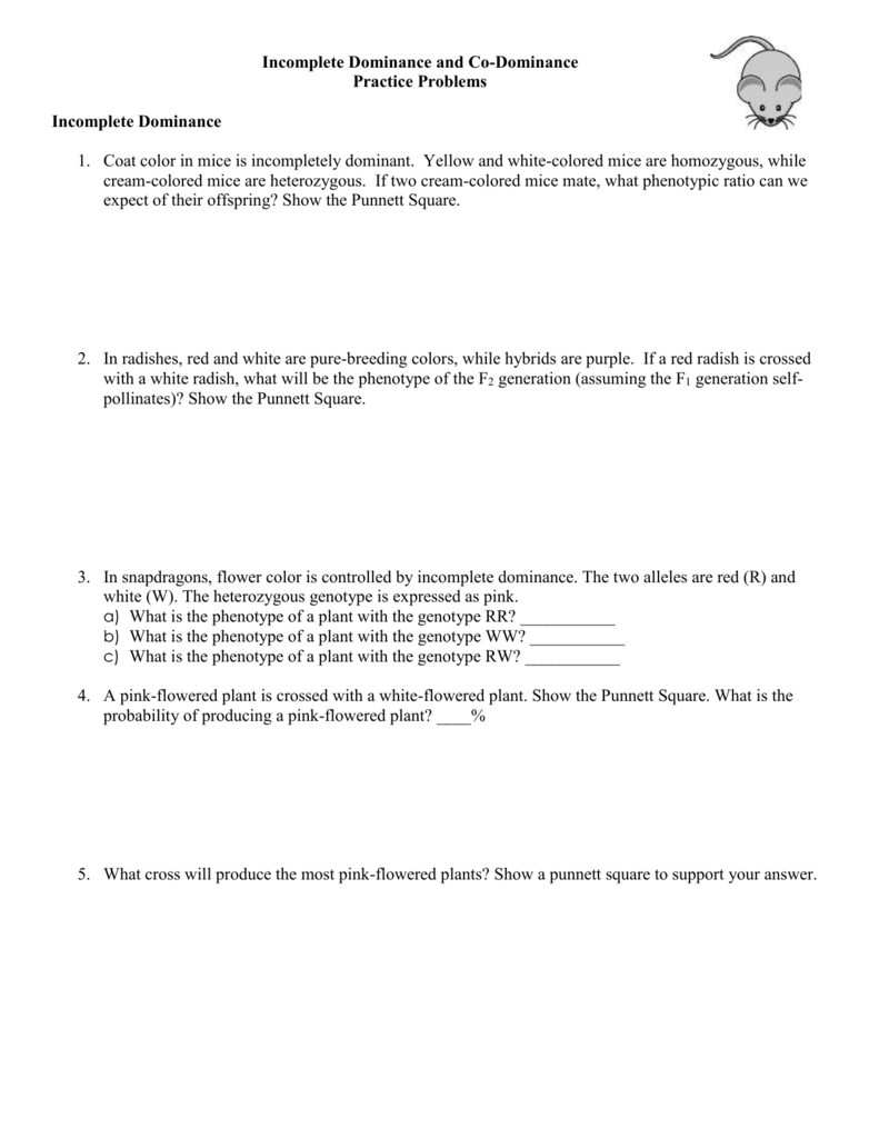 Incomplete Dominance And Codominance Practice Problems Worksheet Answer
