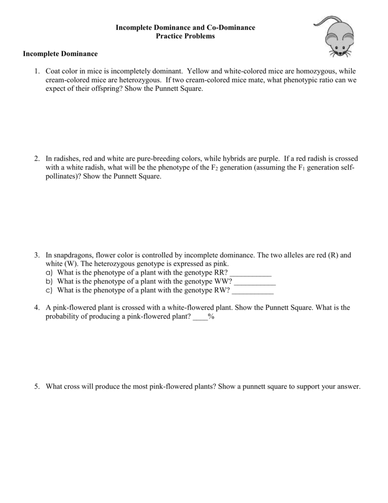 Incomplete Dominance And Codominance Practice Problems Worksheet Answer Key Db excel