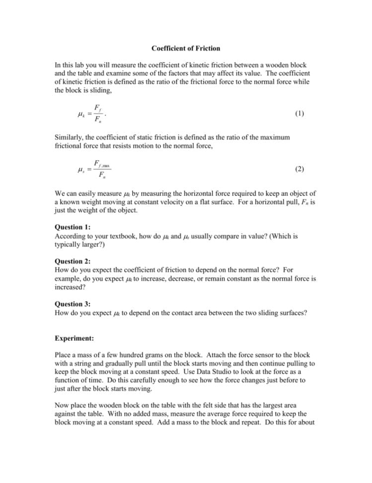 Coefficient Of Friction Lab