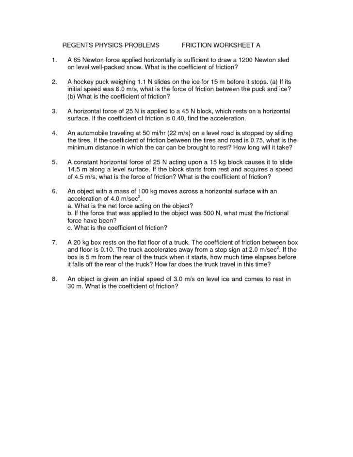 Coefficient Of Friction Worksheet Answers