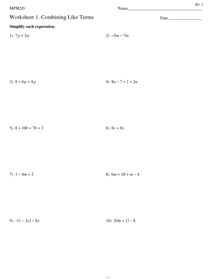 Collecting Like Terms Worksheet Worksheet Combining Like — Db-excel.com