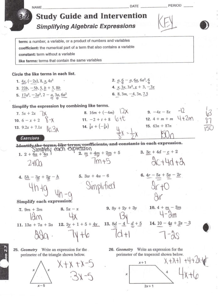 Collection Of Solutions Math Worksheets Worksheet Mbine Like Terms
