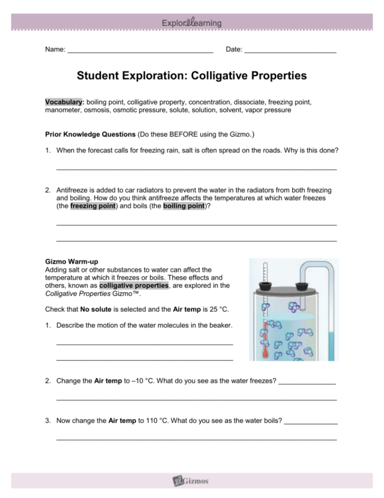 Colligative Properties Gizmo