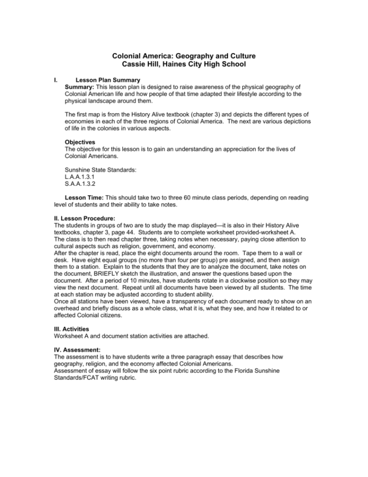 Colonial America Geography And Culture Cassie Hill Haines City