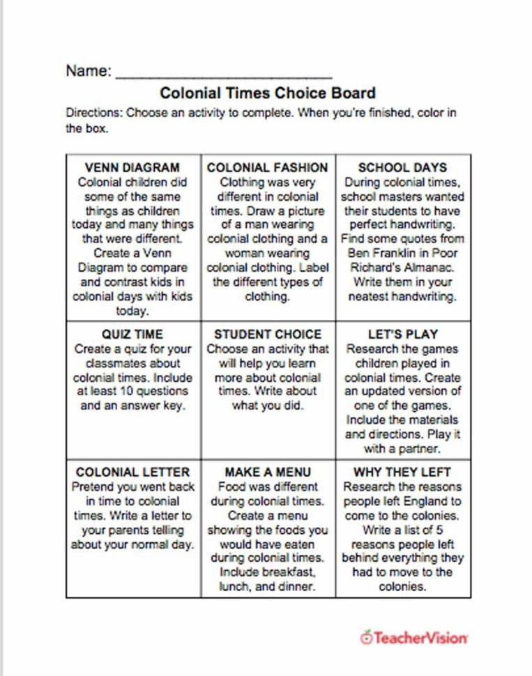 Colonial America Printables Lessons And Activities