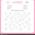 Color The Shapesnumbers Worksheet For Kindergarten And