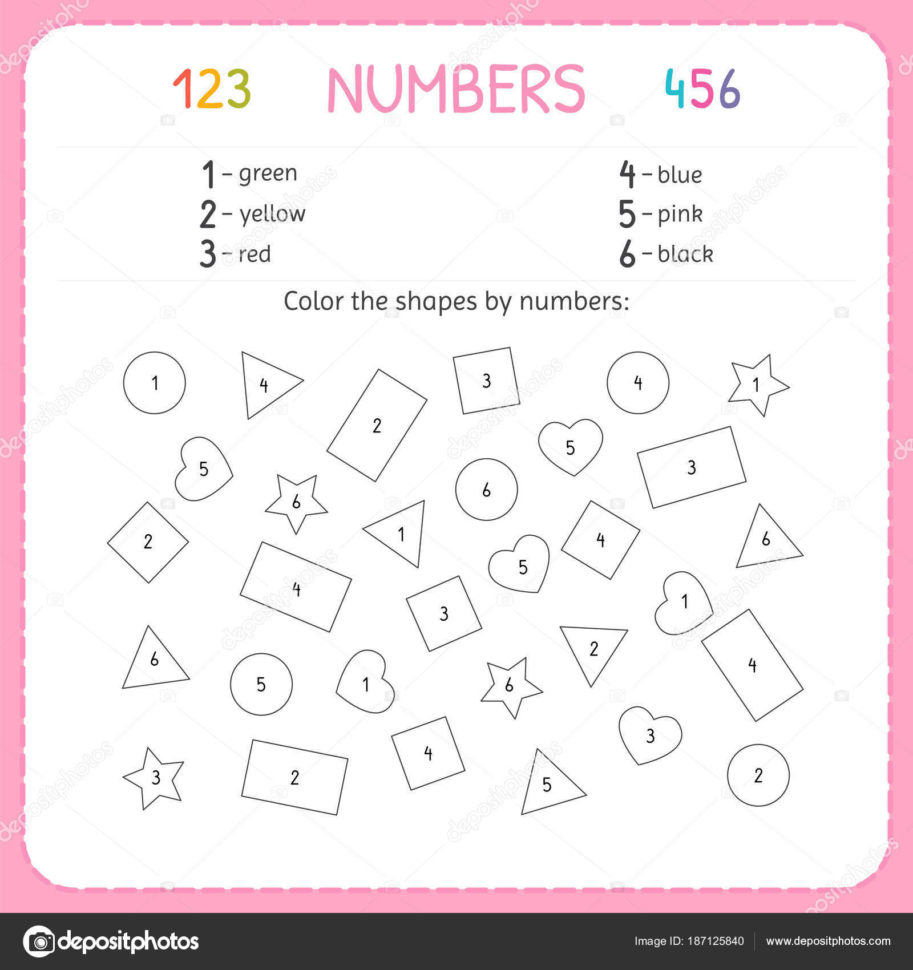 Color The Shapesnumbers Worksheet For Kindergarten And
