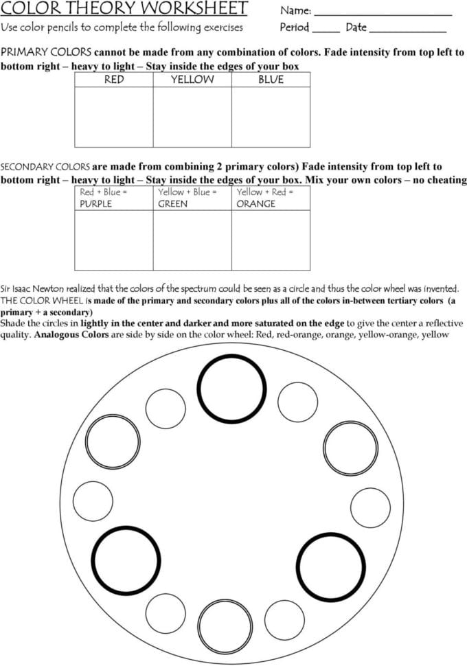 Color Theory Worksheet  Pdf