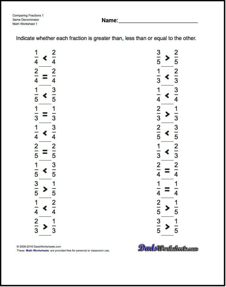 4Th Grade Math Worksheets Fractions
