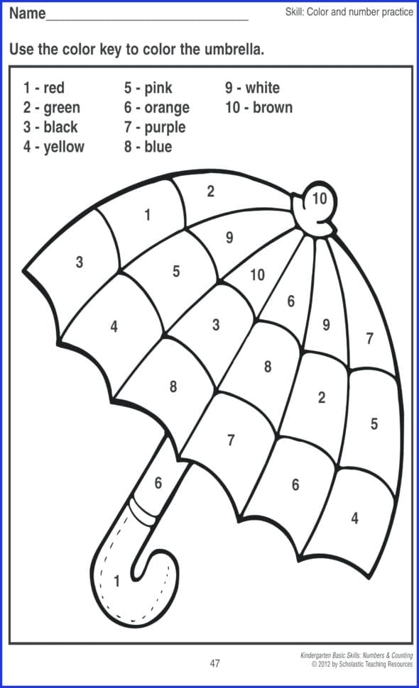 Coloring Numbers Worksheets For Kindergarteners