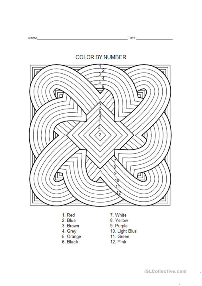 Colornumber  English Esl Worksheets