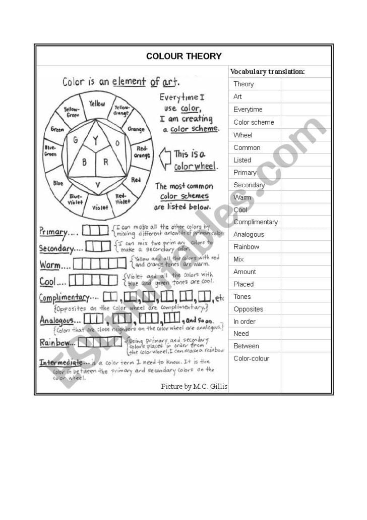Color Theory Worksheet