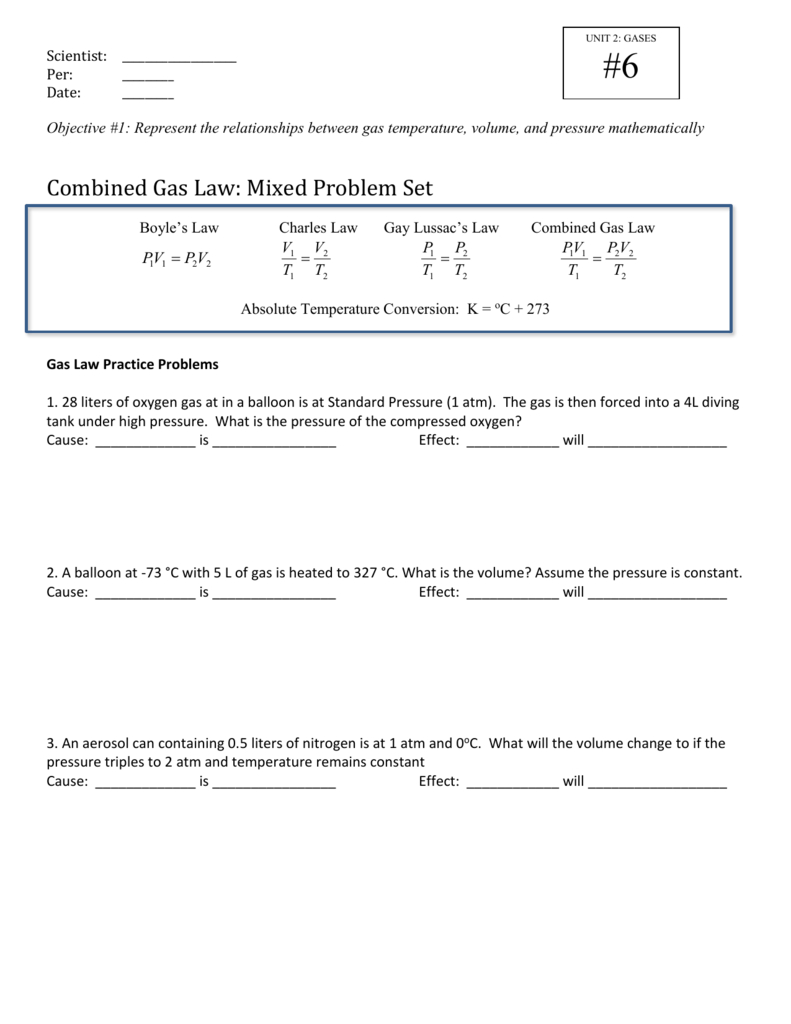 Combined Gas Law Practice