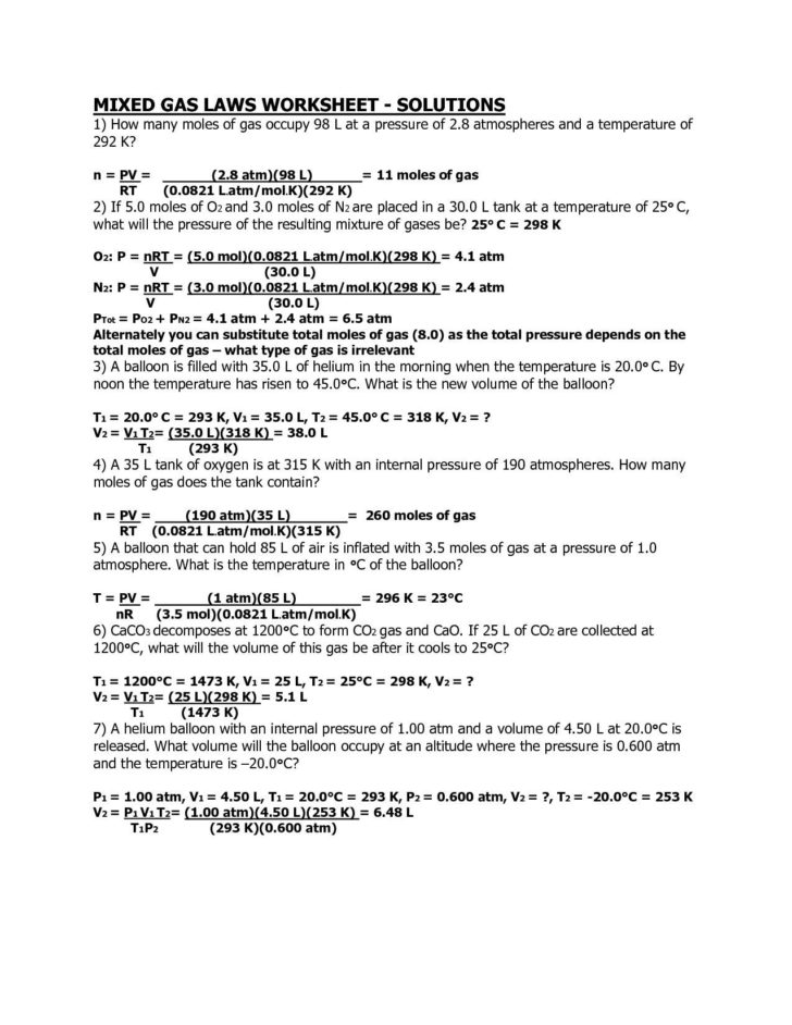 Combined Gas Law Problems Worksheet
