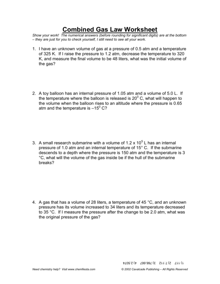 Gas Laws Practice Worksheet