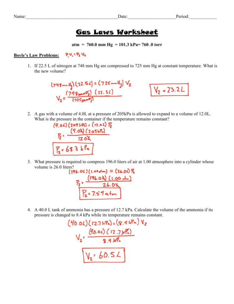 Combined Gas Law Worksheet Answer Key  Soccerphysicsonline