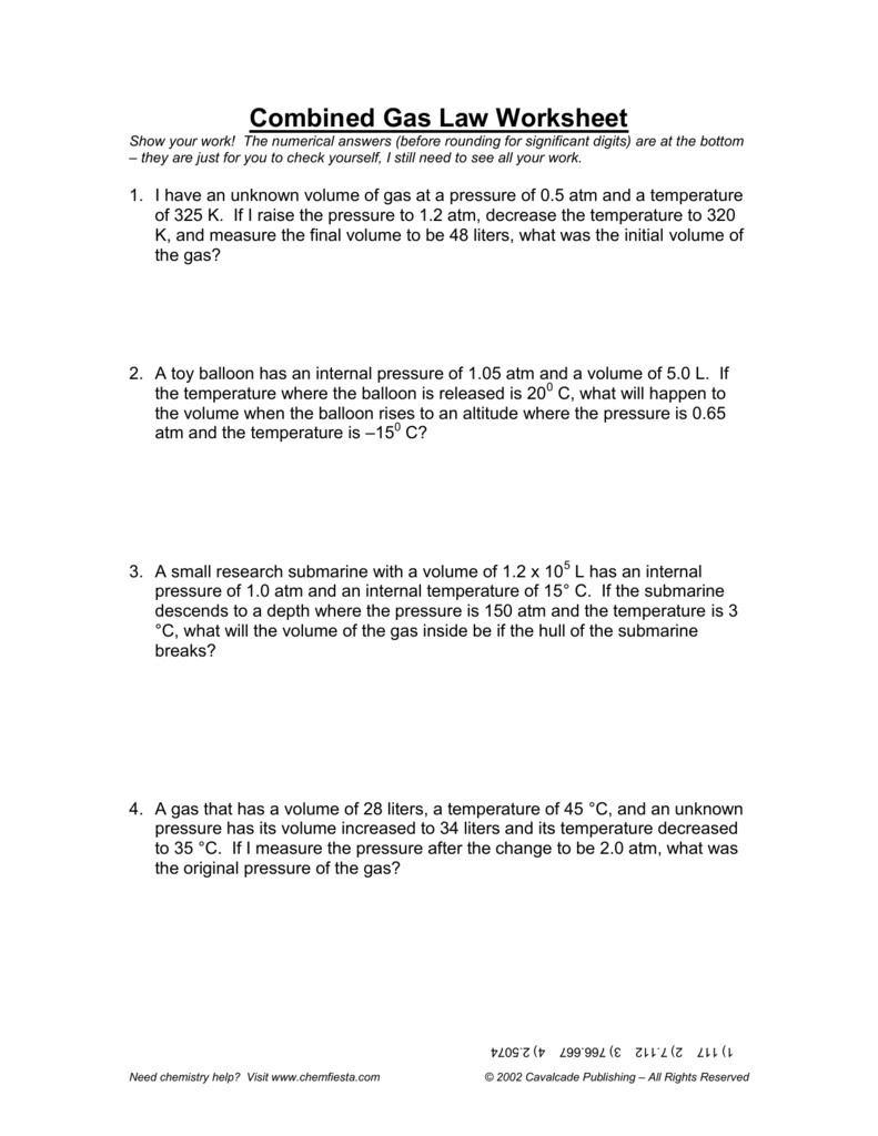 Gas Law Worksheet 1 Answers