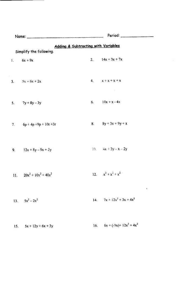 Combining Like Terms With Exponents Worksheet Netvs Db excel