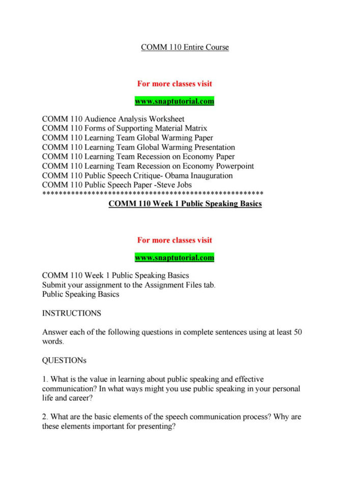 Comm 110 Course Teaching Resources Snaptutorial Com