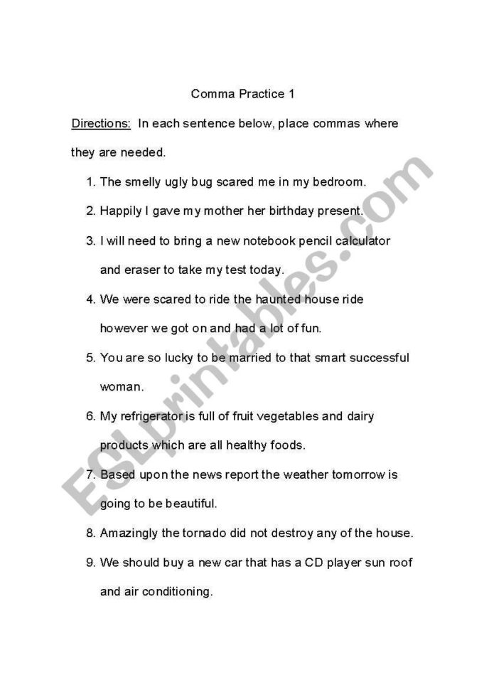 Comma Practice  Esl Worksheetjenzab
