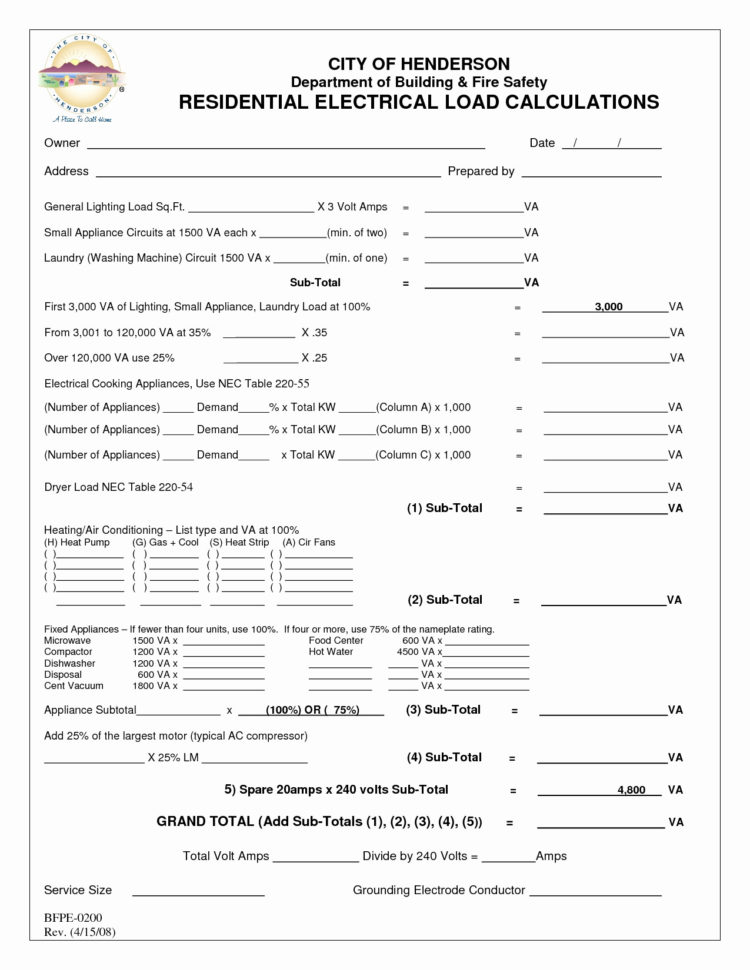Commercial Electrical Load Calculation Spreadsheet And