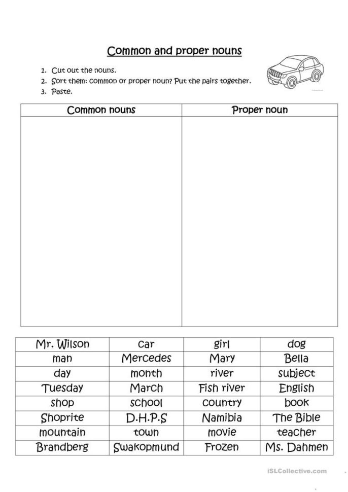 Common And Proper Nouns  English Esl Worksheets