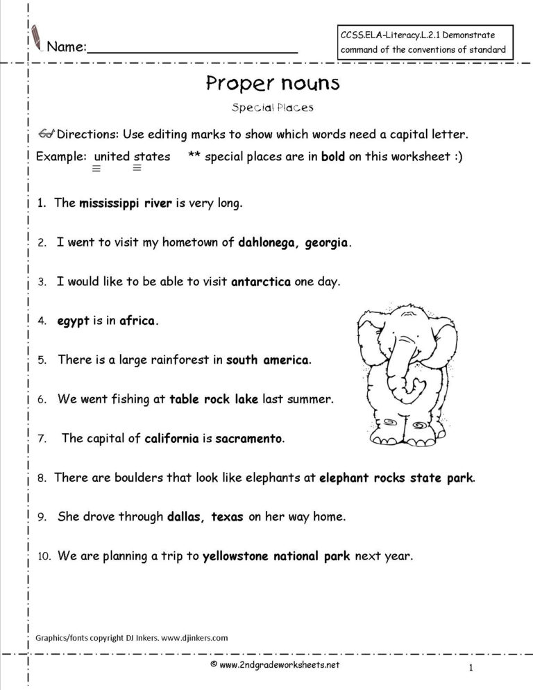 Proper Nouns Worksheets 4th Grade Pdf