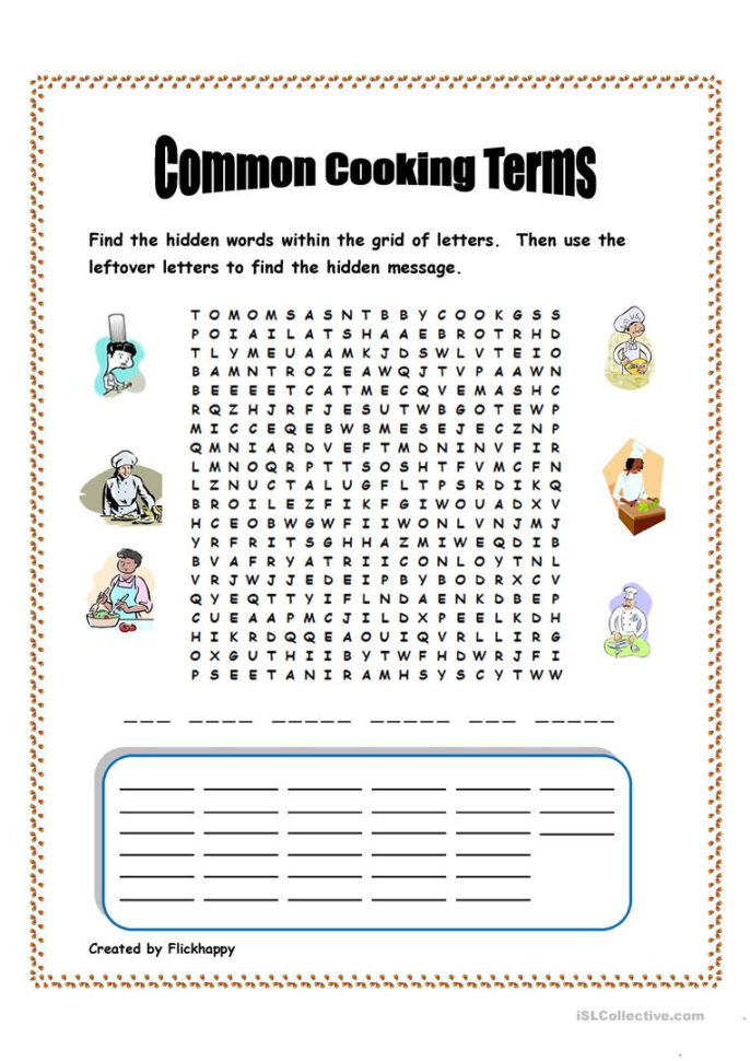 Common Cooking Terms  English Esl Worksheets
