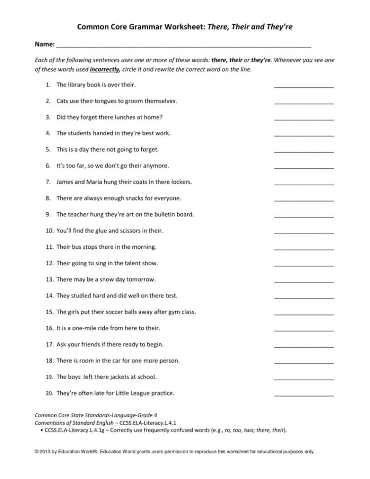 Common Core Grammar Worksheet There