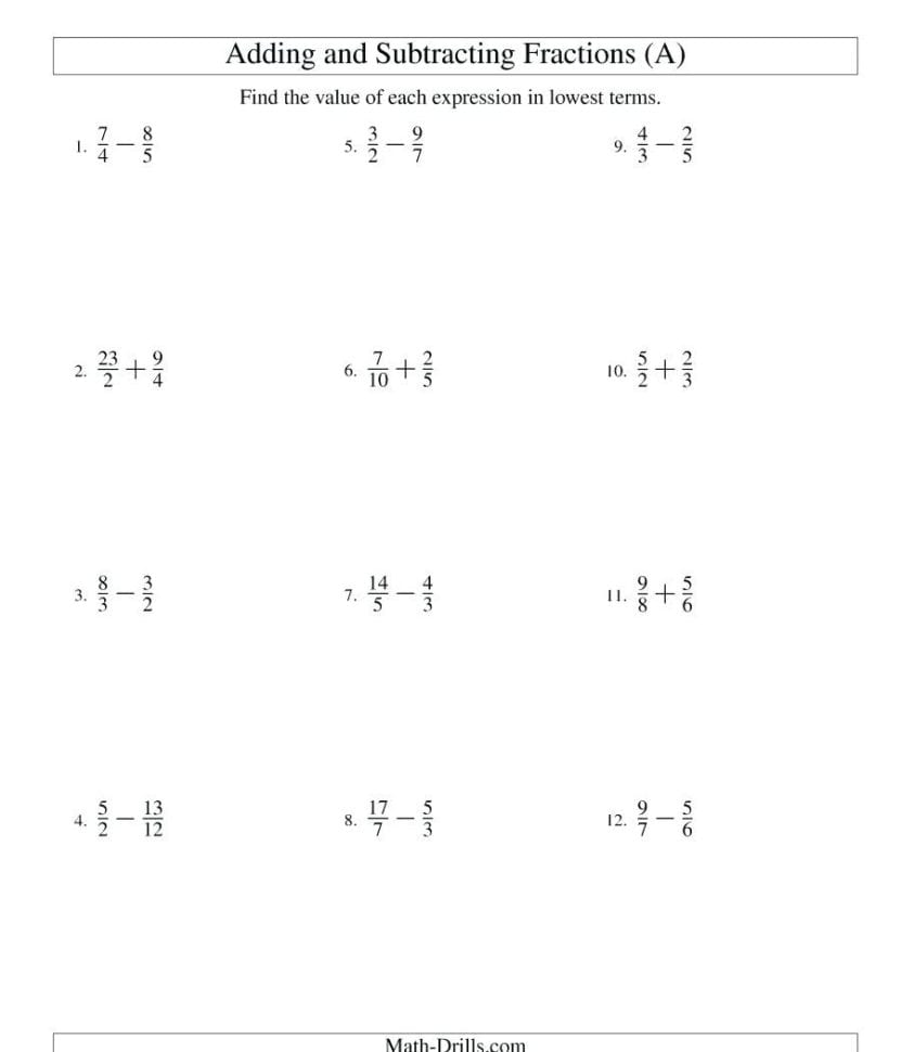 Common Core Sheets Adding And Subtracting Fractions Common