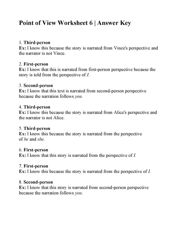 Point Of View Worksheet Answers