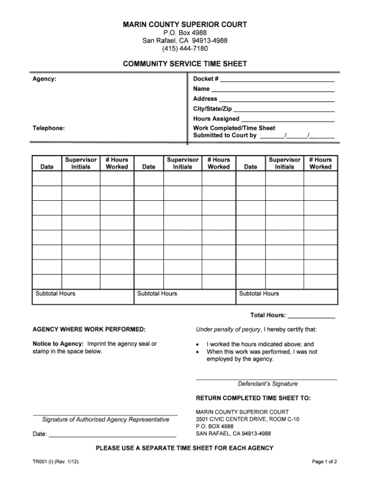 Community Service Log Sheet For Court  Fill Online