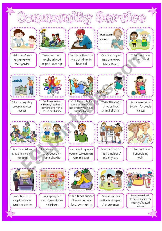 Community Service  Volunteering Pictionary  Esl Worksheet