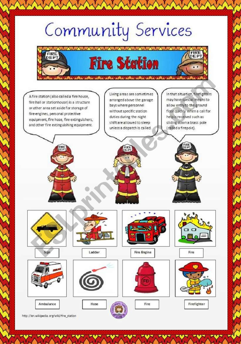 Community Services 5  Fire Station  Esl Worksheetvanev